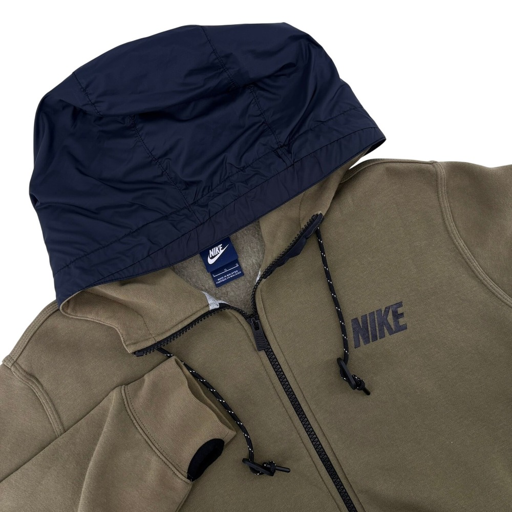 Nike Mens Sportswear Full Zip Hoodie Olive Green Black Tech Fleece 545257-210 LG